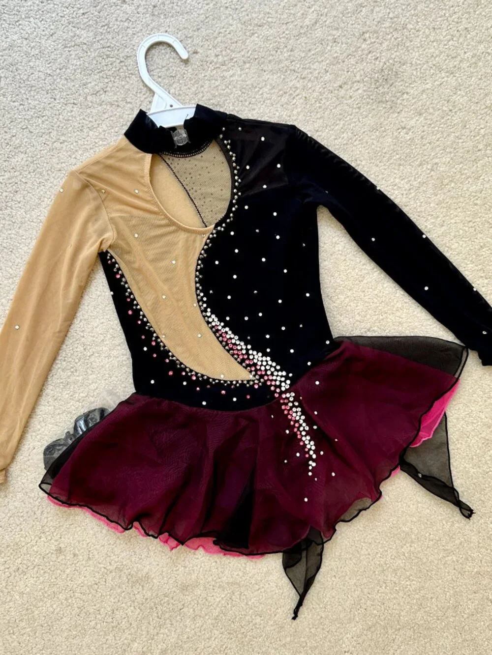 New Black with pink trim Crystal Figure Skating Dress Girls Size 6
